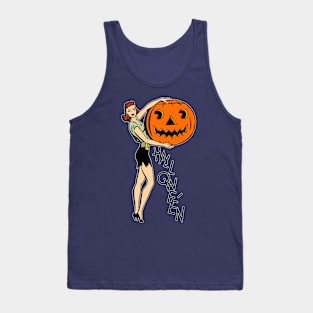 Halloween pinup girl holding a huge jack o lantern Tank Top